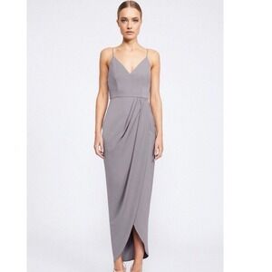Shona Joy Core Cocktail Cross Draped Asymmetric Hem Midi‎ Dress - Slate Grey - 2
